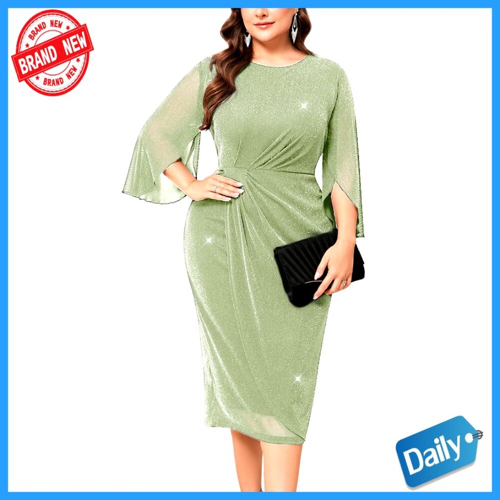 Mesh Cocktail Dress Petal Sleeve Ruched Midi Elegant Wedding Guest Party